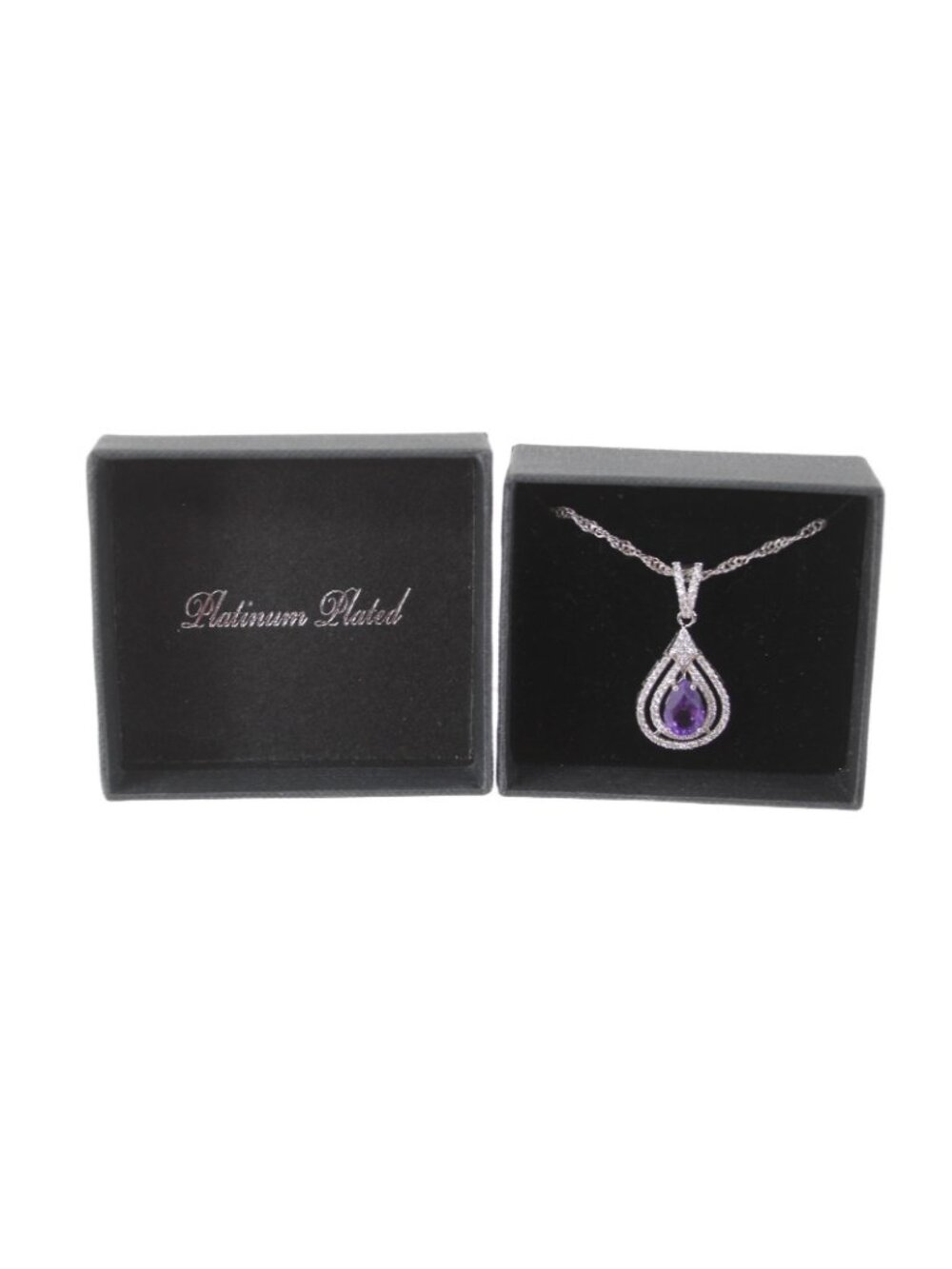 Gold Coast Necklace Platinum Plated Amethyst Tear Drop Shape 17" Ext 3" Necklace - Picture 2 of 4